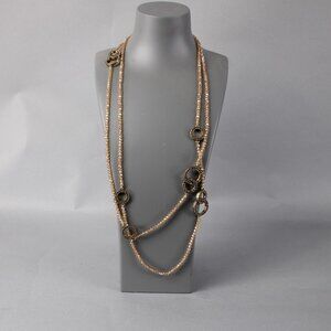 Heidi Daus Necklace Bronze Brown Rhinestones Beaded Multi Chain 32" Necklace